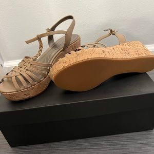 Tahari beige wedge sandals 6.5